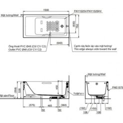 Bồn tắm yếm TOTO PAY1525HVC#W nhựa 1m5 tay vịn