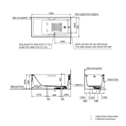 Bồn tắm yếm TOTO PAY1525HVC#W TVBF411 nhựa 1m5 tay vịn gồm bộ xả thải 9 Bồn tắm yếm TOTO PAY1525HVC#W TVBF411 nhựa 1m5 tay vịn gồm bộ xả thải