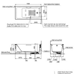 Bồn tắm yếm TOTO PAY1525VC#W TVBF411 nhựa 1m5 gồm bộ xả thải