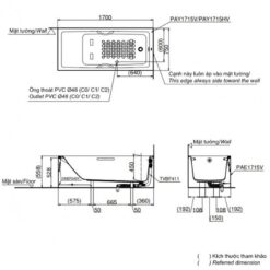 Bồn tắm yếm TOTO PAY1715VC#W nhựa 1m7