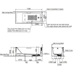 Bồn tắm yếm TOTO PAY1715VC#W TVBF411 nhựa 1m7 gồm bộ xả thải