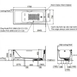 Bồn tắm yếm TOTO PAY1725HVC#W nhựa 1m7 tay vịn
