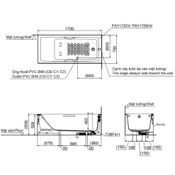 Bồn tắm yếm TOTO PAY1725HVC#W TVBF411 nhựa 1m7 tay vịn gồm bộ xả thải 9 Bồn tắm yếm TOTO PAY1725HVC#W TVBF411 nhựa 1m7 tay vịn gồm bộ xả thải