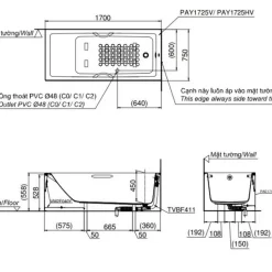Bồn tắm yếm TOTO PAY1725VC#W nhựa 1m7