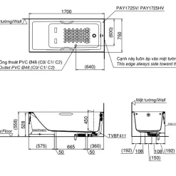 Bồn tắm yếm TOTO PAY1725VC#W TVBF411 nhựa 1m7 gồm bộ xả thải 13 Bồn tắm yếm TOTO PAY1725VC#W TVBF411 nhựa 1m7 gồm bộ xả thải