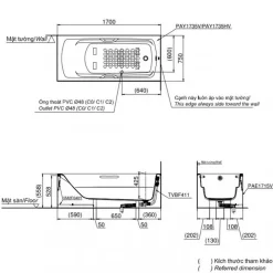 Bồn tắm yếm TOTO PAY1735HVC#W nhựa 1m7 tay vịn
