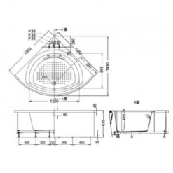 Bồn tắm yếm TOTO PPY1353-3HPE#P TVBF412 DB505R-2B ngọc trai 1m35 tay vịn đặt góc gồm bộ xả thải