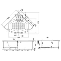Bồn tắm yếm TOTO PPY1543-4HPE#P TVBF412 DB505R-2B ngọc trai 1m5 tay vịn đặt góc gồm bộ xả thải