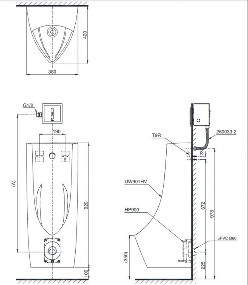 Bồn tiểu nam TOTO UT901H treo tường 8 Bồn tiểu nam TOTO UT901H treo tường