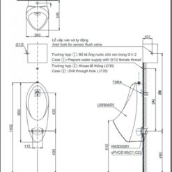 Bồn tiểu nam TOTO UT904N treo tường xả 2L đường cấp nước trên 14 Bồn tiểu nam TOTO UT904N treo tường xả 2L đường cấp nước trên