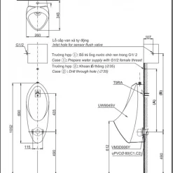 Bồn tiểu nam TOTO UT904N treo tường xả 2L đường cấp nước trên 14 Bồn tiểu nam TOTO UT904N treo tường xả 2L đường cấp nước trên
