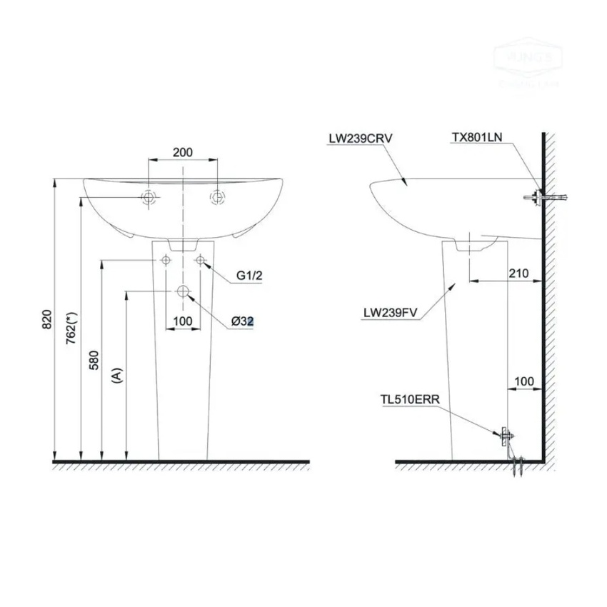 Thiết kế trang nhã của chân chậu lavabo dài TOTO L239FR