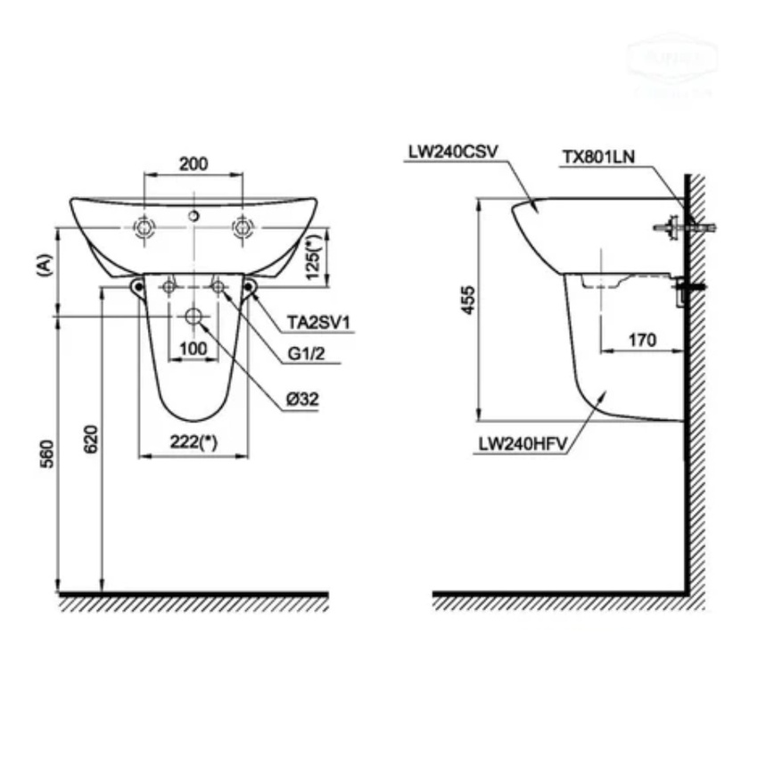 Chân chậu lavabo lửng TOTO L240HF - Phối Cảnh