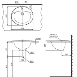 Chậu lavabo dương vành TOTO L501C 11 Chậu lavabo dương vành TOTO L501C