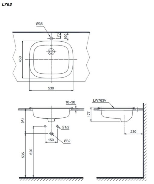Chậu lavabo dương vành TOTO L763 (LT763)