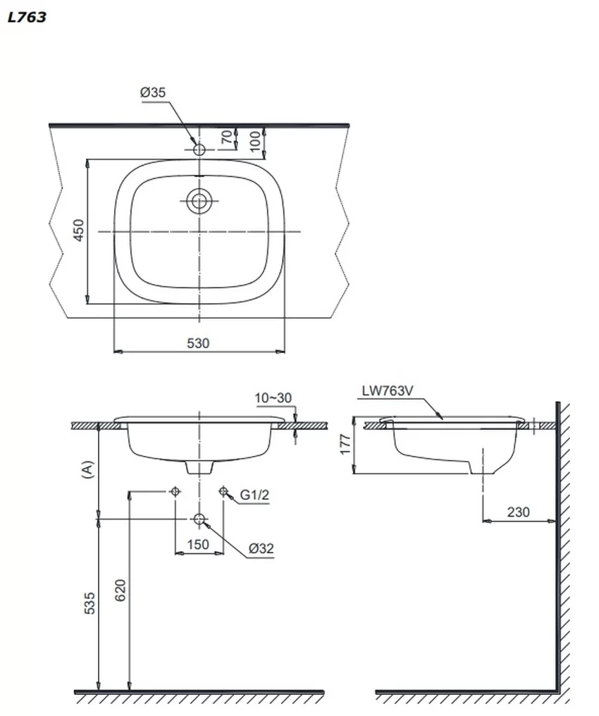 Chậu lavabo dương vành TOTO L763 (LT763) 7 Chậu lavabo dương vành TOTO L763 (LT763)