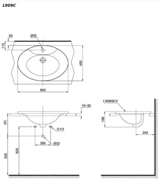 Chậu lavabo dương vành TOTO L909C