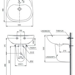 Chậu lavabo treo tường TOTO LHT236CS chân lửng