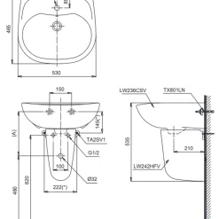 Chậu lavabo treo tường TOTO LHT236CS chân lửng