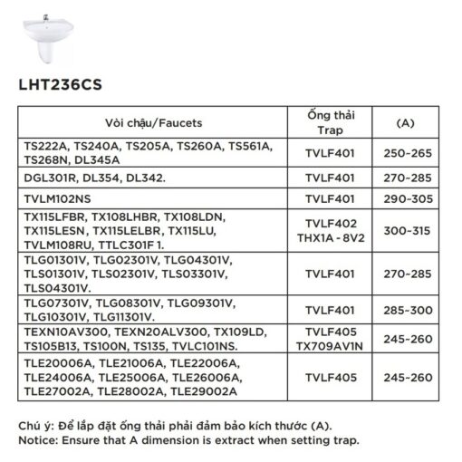 Chậu lavabo treo tường TOTO LHT236CS chân lửng