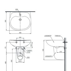Chậu lavabo treo tường TOTO LHT239CR chân lửng