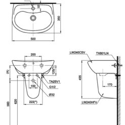 Chậu lavabo treo tường TOTO LHT240CS chân lửng