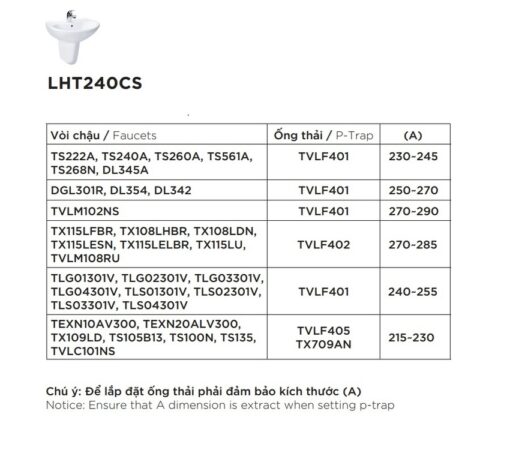 Chậu lavabo treo tường TOTO LHT240CS chân lửng