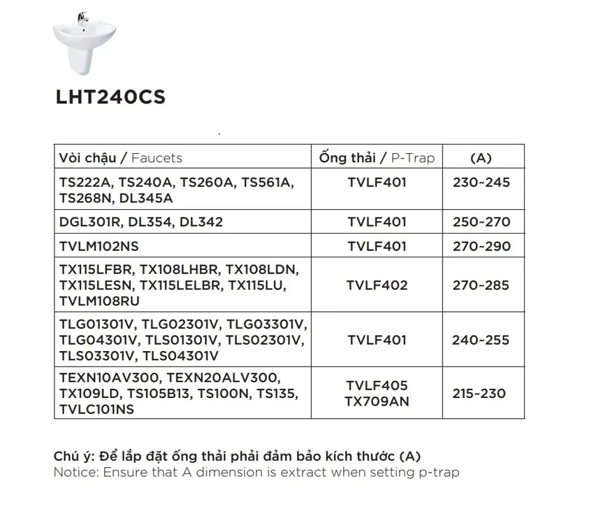 Chậu lavabo treo tường TOTO LHT240CS chân lửng 9 Chậu lavabo treo tường TOTO LHT240CS chân lửng