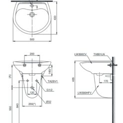 Chậu lavabo treo tường TOTO LHT300CR chân lửng