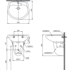 Chậu lavabo treo tường TOTO LHT300CR chân lửng 18 Chậu lavabo treo tường TOTO LHT300CR chân lửng