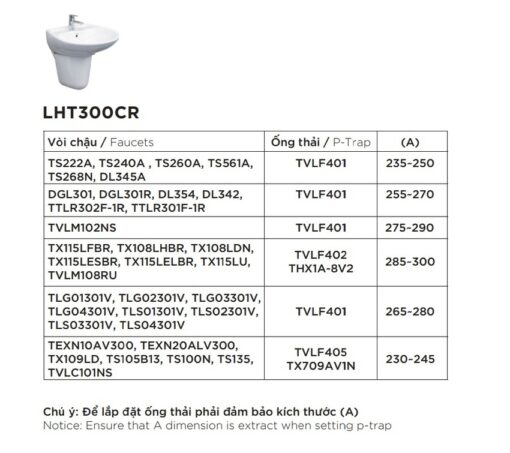 Chậu lavabo treo tường TOTO LHT300CR chân lửng