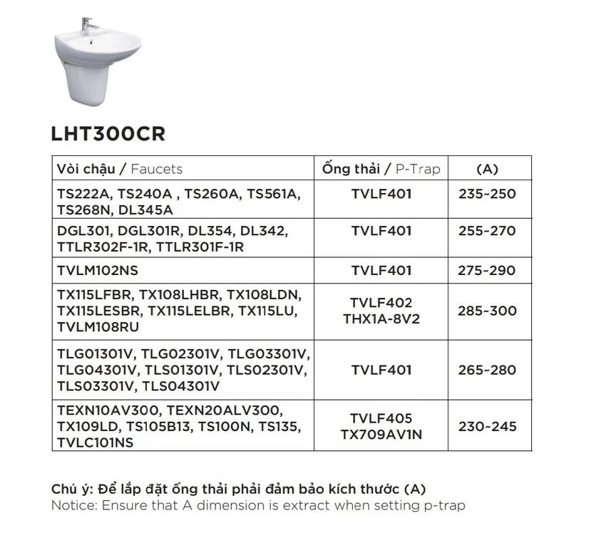 Chậu lavabo treo tường TOTO LHT300CR chân lửng 11 Chậu lavabo treo tường TOTO LHT300CR chân lửng