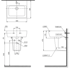 Chậu lavabo treo tường TOTO LHT328C chân lửng 16 Chậu lavabo treo tường TOTO LHT328C chân lửng