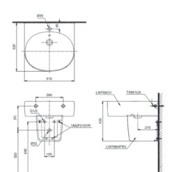 Chậu lavabo treo tường TOTO LHT766CR chân lửng