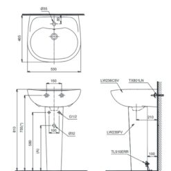 Chậu lavabo treo tường TOTO LPT236CS chân lửng