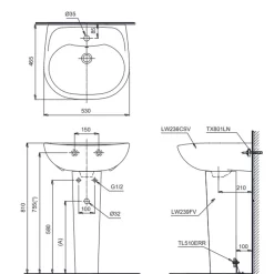Chậu lavabo treo tường TOTO LPT236CS chân lửng