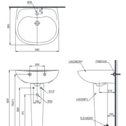 Chậu lavabo treo tường TOTO LPT239CR chân dài