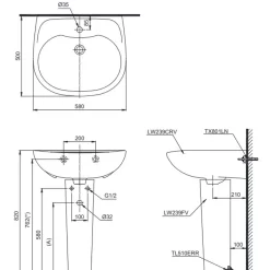 Chậu lavabo treo tường TOTO LPT239CR chân dài