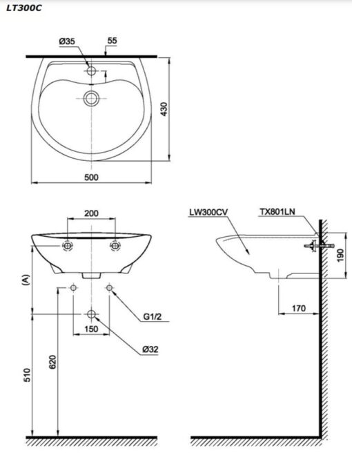 Chậu lavabo treo tường TOTO LT300C