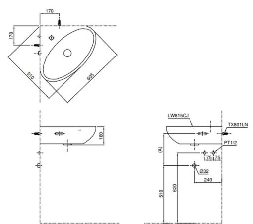 Chậu lavabo treo tường TOTO LW815CJW/F đặt góc