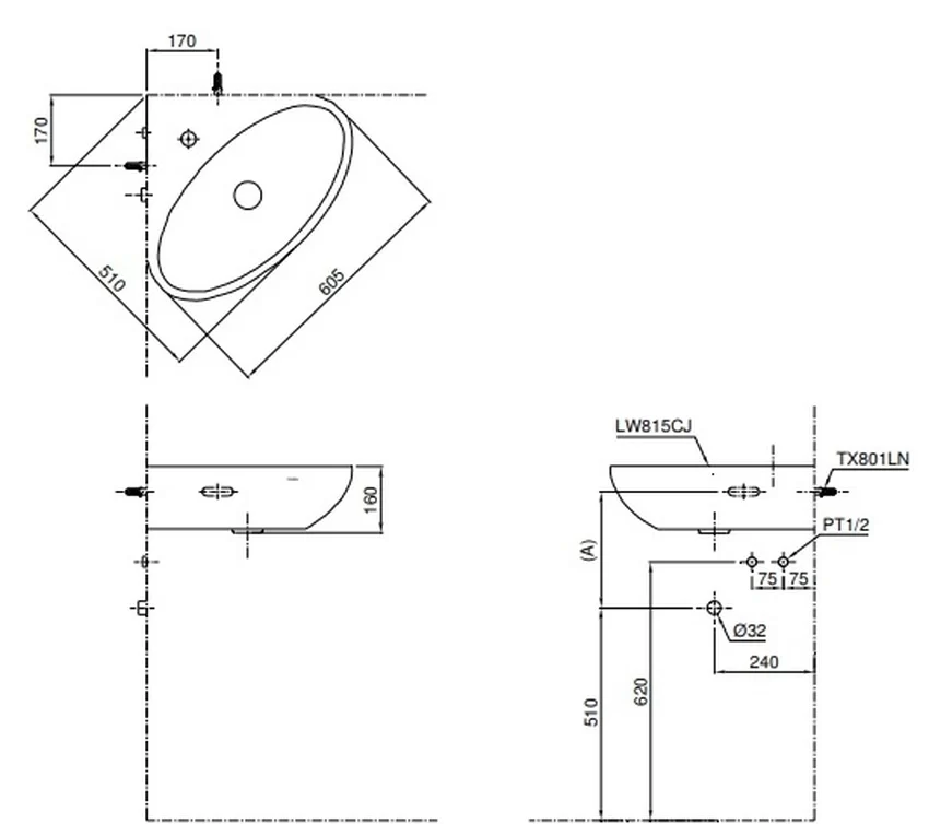 Thiết Kế Đặt Góc Chậu Lavabo TOTO LW815CJW/F Thiết Kế Đặt Góc Chậu Lavabo TOTO LW815CJW/F
