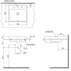 Chậu rửa lavabo đặt bàn TOTO LT1615K 3 lỗ