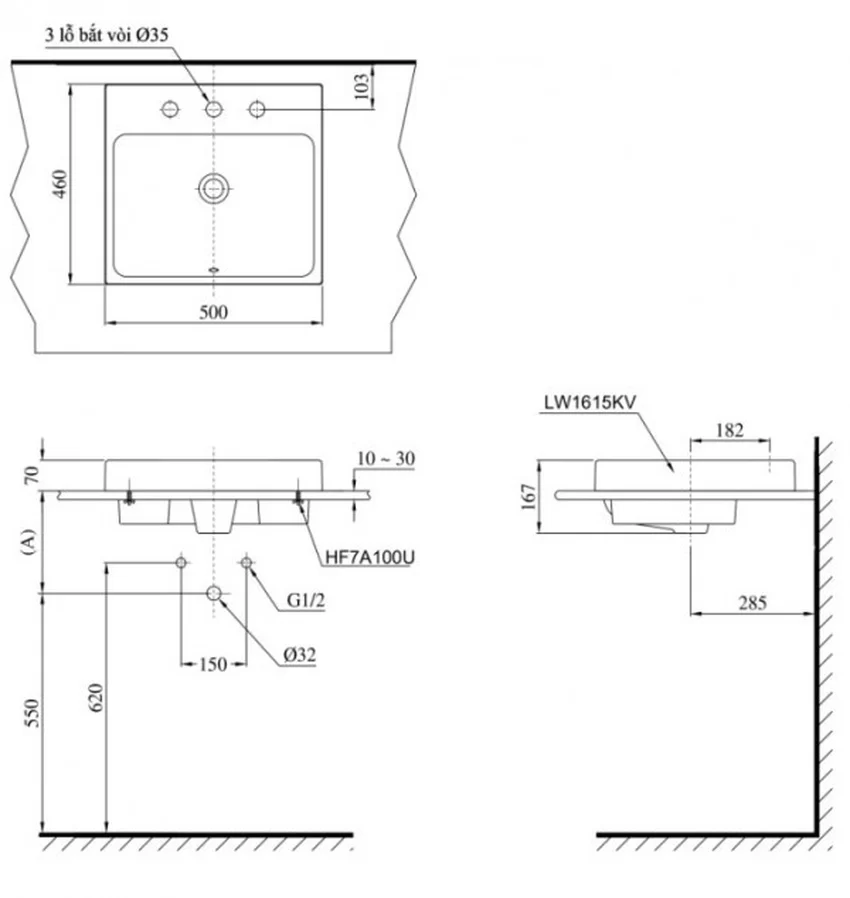 Chậu rửa lavabo đặt bàn TOTO LT1615K 3 lỗ 7 Chậu rửa Lavalbo TOTO LT1615K 3 lỗ từ Hải Yến Home