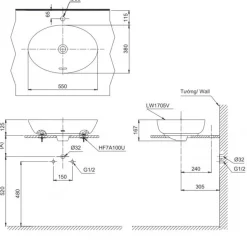 Chậu rửa lavabo đặt bàn TOTO LT1705 23 Chậu rửa lavabo đặt bàn TOTO LT1705