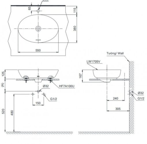 Chậu rửa lavabo đặt bàn TOTO LT1705