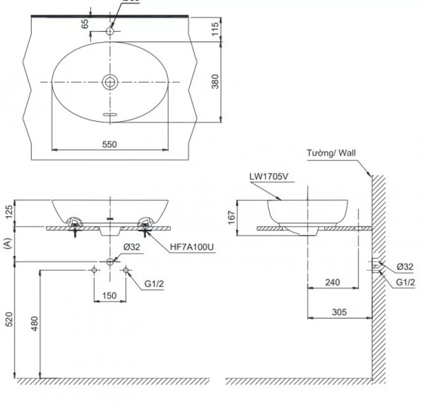 Chậu rửa lavabo đặt bàn TOTO LT1705 10 Chậu rửa lavabo đặt bàn TOTO LT1705