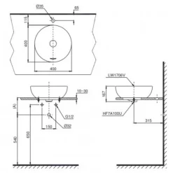 Chậu rửa lavabo đặt bàn TOTO LT1706 19 Chậu rửa lavabo đặt bàn TOTO LT1706