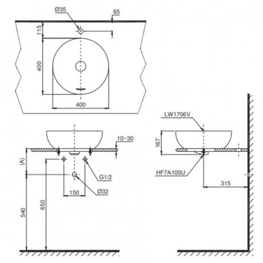 Chậu rửa lavabo đặt bàn TOTO LT1706 11 Chậu rửa lavabo đặt bàn TOTO LT1706