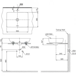 Chậu rửa lavabo đặt bàn TOTO LT1735 28 Chậu rửa lavabo đặt bàn TOTO LT1735