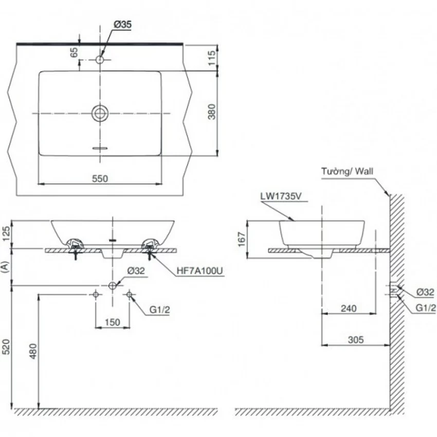 Chậu rửa lavabo đặt bàn TOTO LT1735 13 Chậu rửa lavabo đặt bàn TOTO LT1735